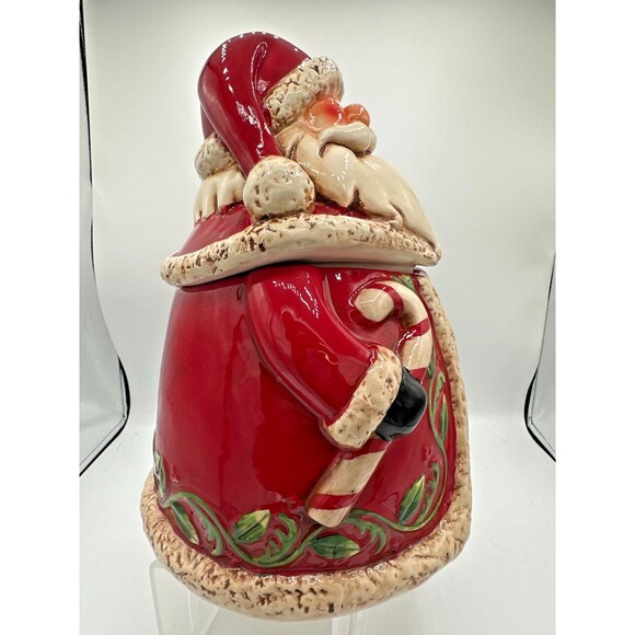Large Ceramic Santa Cookie Jar 10.5” Red Christmas Holiday Kitchen Decor - Picture 2 of 9